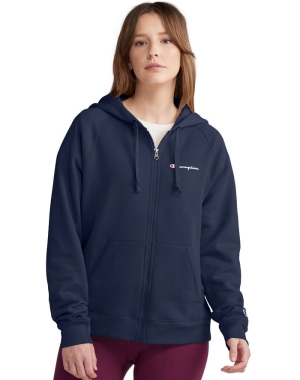 Champion Powerblend Fleece Full Zip Hoodie Dam Marinblå | 0974368-HR