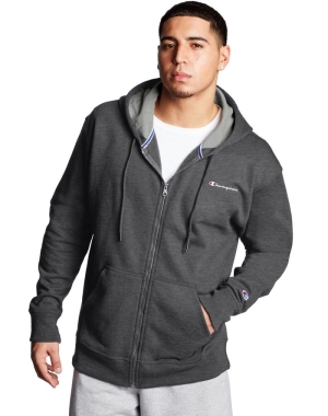 Champion Powerblend Fleece Full Zip Script Logo Hoodie Herr Mörkgrå | 6805341-WS