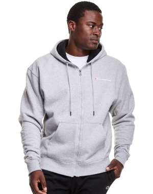 Champion Powerblend Fleece Full Zip Script Logo Hoodie Herr Grå | 9321507-BN