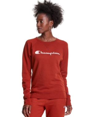 Champion Powerblend Fleece Klassiska Crew Script Logo T-shirt Dam Bruna | 1367285-BC