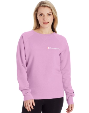 Champion Powerblend Fleece Klassiska Crew Script Logo T-shirt Dam Rosa | 4150829-AT