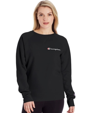 Champion Powerblend Fleece Klassiska Crew Script Logo T-shirt Dam Svarta | 4956723-TX