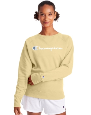 Champion Powerblend Fleece Klassiska Crew Script Logo T-shirt Dam Gula | 9705864-QE