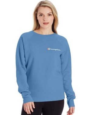 Champion Powerblend Fleece Klassiska Crew Script Logo T-shirt Dam Blå | 9712465-EJ