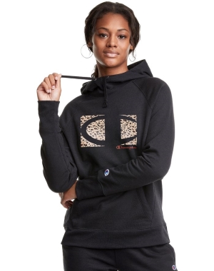 Champion Powerblend Fleece Leopard Colorblock Logo Jacka Dam Svarta | 6570134-GN