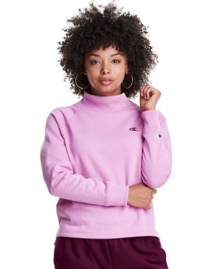 Champion Powerblend Fleece Mock Neck Embroidered Logo T-shirt Dam Rosa | 8921705-DO