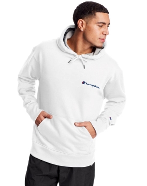 Champion Powerblend Fleece Script Logo Hoodie Herr Vita | 0378564-QB