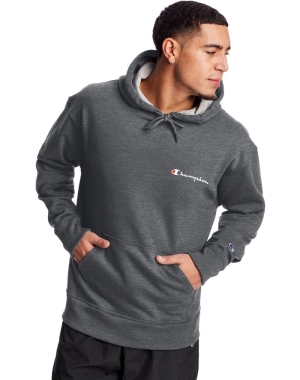 Champion Powerblend Fleece Script Logo Hoodie Herr Mörkgrå | 0675814-GT