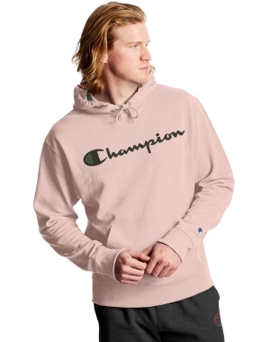 Champion Powerblend Fleece Script Logo Hoodie Herr Rosa | 2418096-VJ