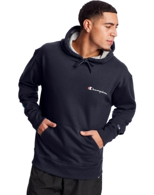 Champion Powerblend Fleece Script Logo Hoodie Herr Marinblå | 5179320-LV