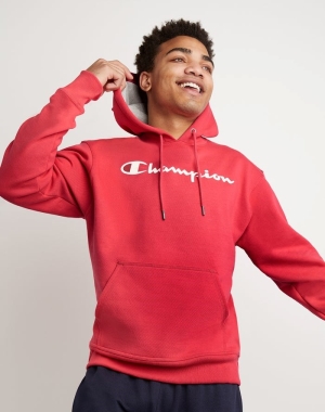 Champion Powerblend Fleece Script Logo Hoodie Herr Röda | 9318520-DS