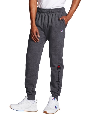 Champion Powerblend Fleece Script Logo Sweatpants Herr Mörkgrå | 8561704-NJ