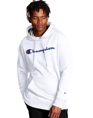 Champion Powerblend Script Logo Hoodie Herr Vita | 0428517-MO