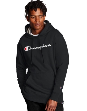 Champion Powerblend Script Logo Hoodie Herr Svarta | 5208716-EH