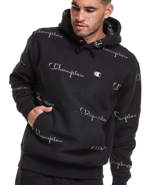 Champion Reverse Weave All Over Print Hoodie Herr Svarta | 0249653-PK