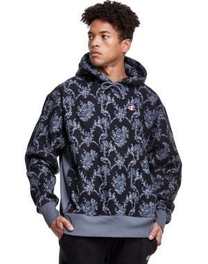 Champion Reverse Weave All Over Print Hoodie Herr Grå Svarta | 1056934-ZE