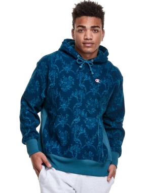 Champion Reverse Weave All Over Print Hoodie Herr Blå | 1297358-FZ