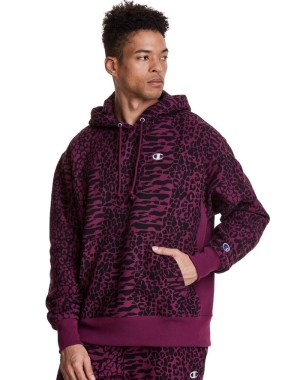 Champion Reverse Weave All Over Print Hoodie Herr Mörklila | 7481692-WL