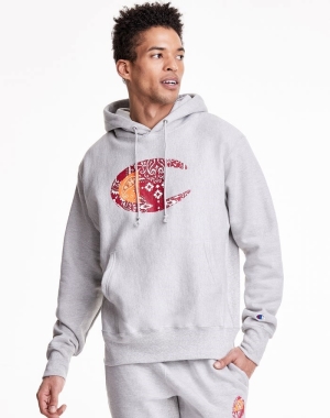 Champion Reverse Weave Bandana C Logo Hoodie Herr Grå | 5690241-ZA