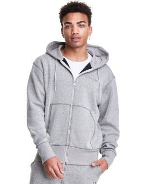 Champion Tech Weave Full Zip Script Logo Hoodie Herr Grå | 8901743-LI