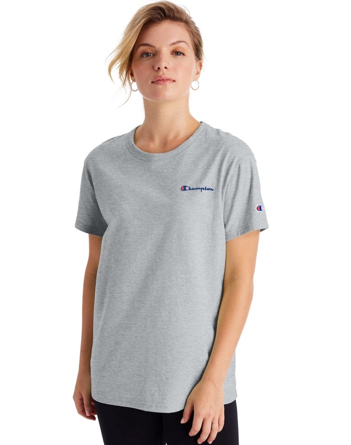 Champion Boyfriend Script Logo T-shirt Dam Grå | 1478659-DK