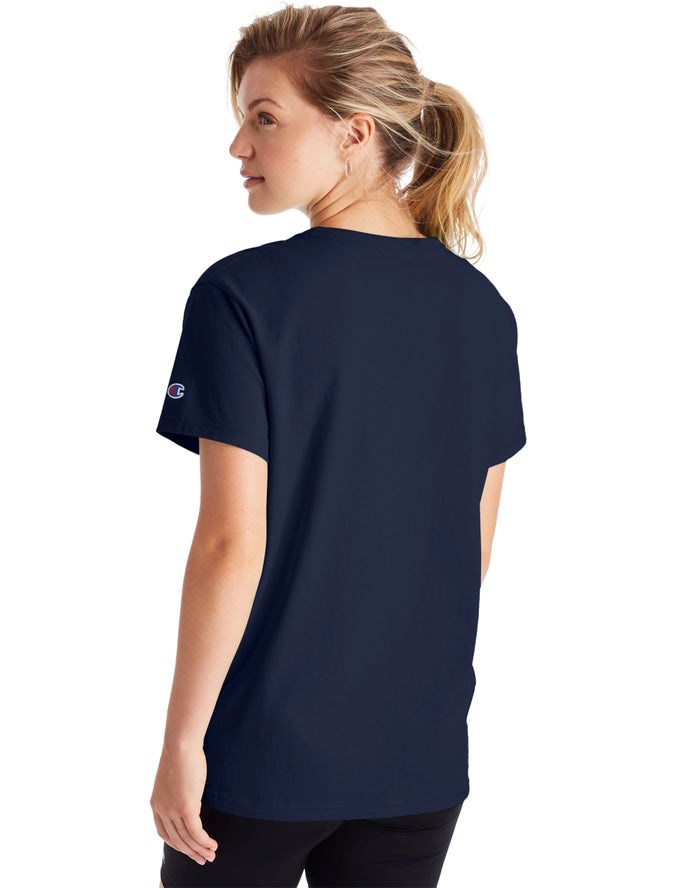 Champion Boyfriend Script Logo T-shirt Dam Marinblå | 8439012-AJ