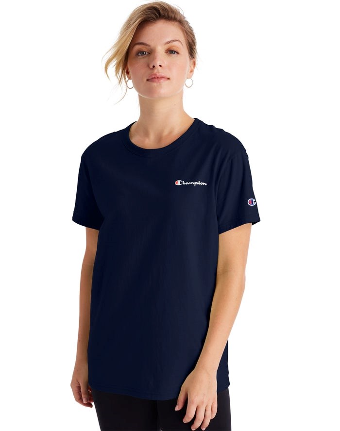 Champion Boyfriend Script Logo T-shirt Dam Marinblå | 8439012-AJ