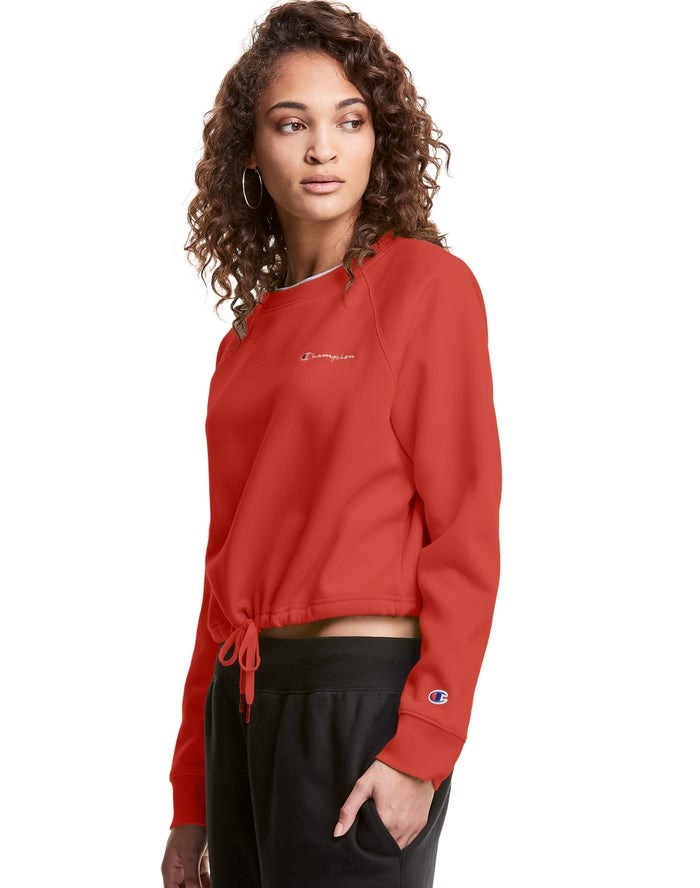 Champion Campus Fleece Cropped Crew Embroidered Script Logo Tröjor Dam Röda | 6051974-XT