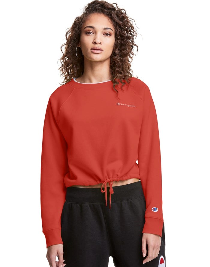 Champion Campus Fleece Cropped Crew Embroidered Script Logo Tröjor Dam Röda | 6051974-XT