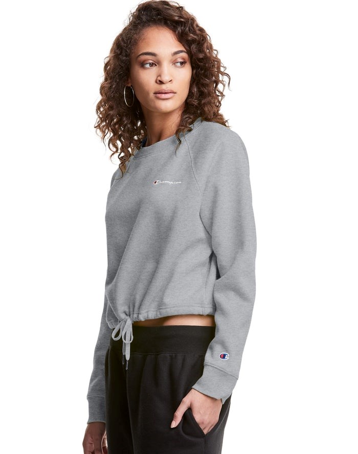 Champion Campus Fleece Cropped Crew Embroidered Script Logo Tröjor Dam Grå | 7042583-ZS