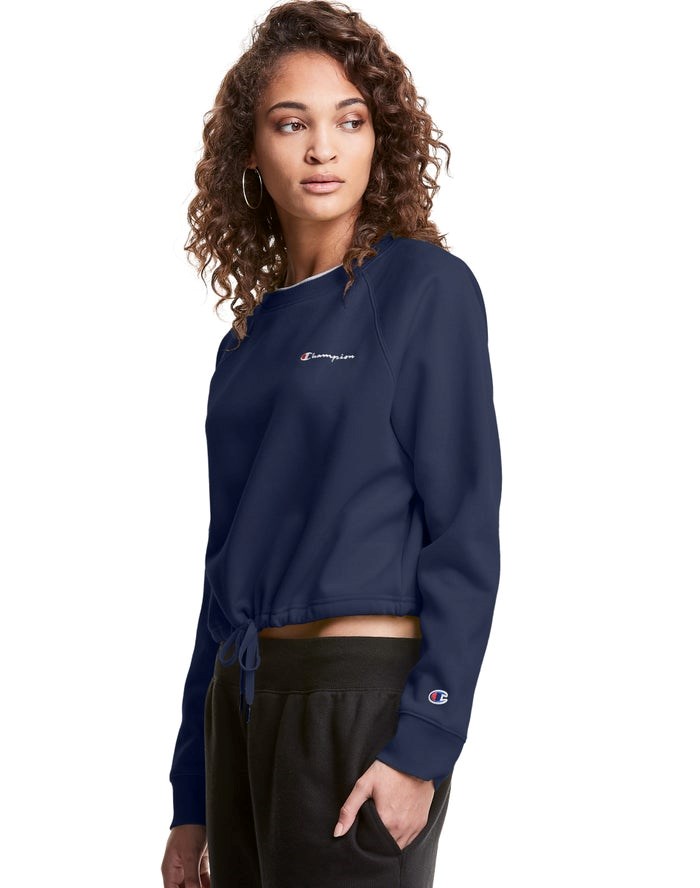 Champion Campus Fleece Cropped Crew Embroidered Script Logo Tröjor Dam Marinblå | 8165304-KO