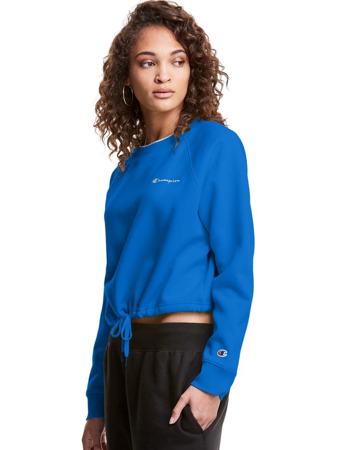 Champion Campus Fleece Cropped Crew Embroidered Script Logo Tröjor Dam Blå | 8352946-UN