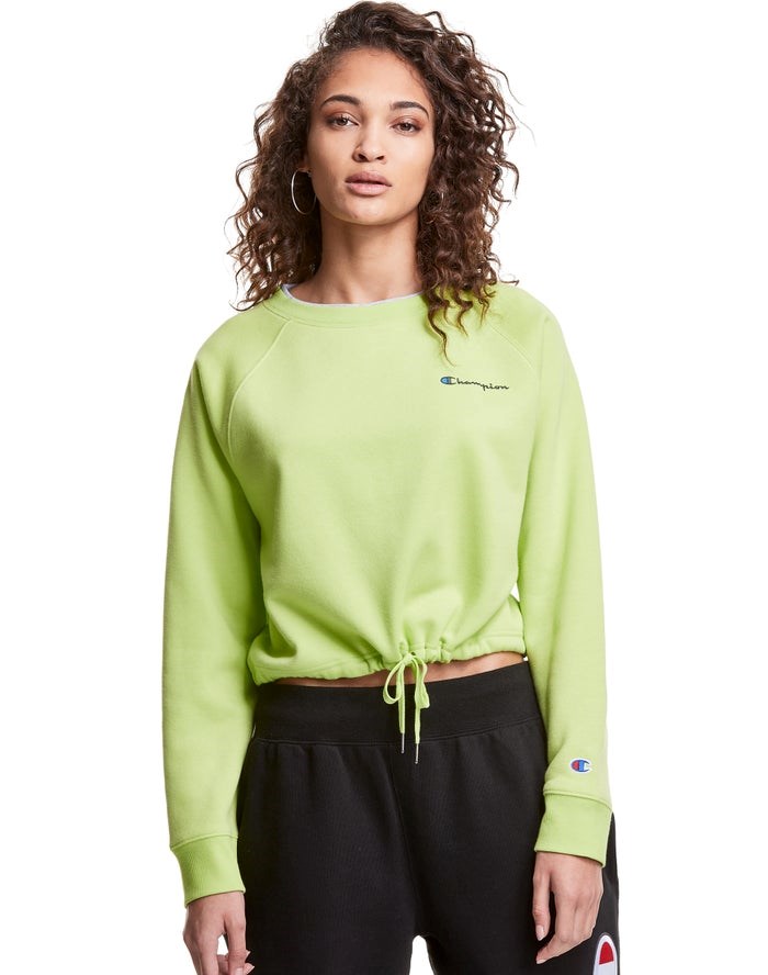 Champion Campus Fleece Cropped Crew Embroidered Script Logo Tröjor Dam Gröna | 8539160-BM