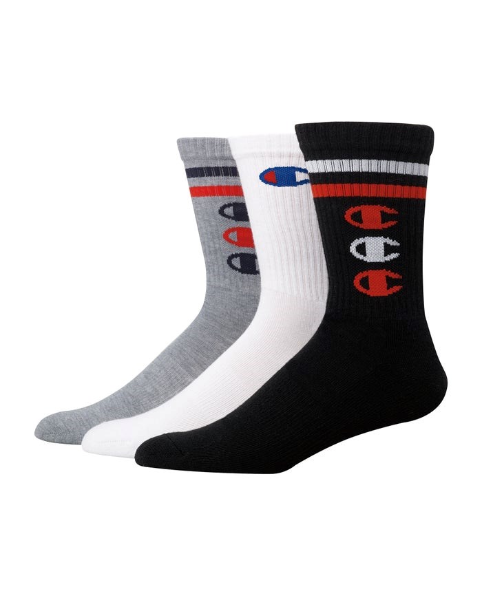 Champion Crew Triple C Logos 3 Pairs Strumpor Herr Vita Svarta Grå | 7469830-AH