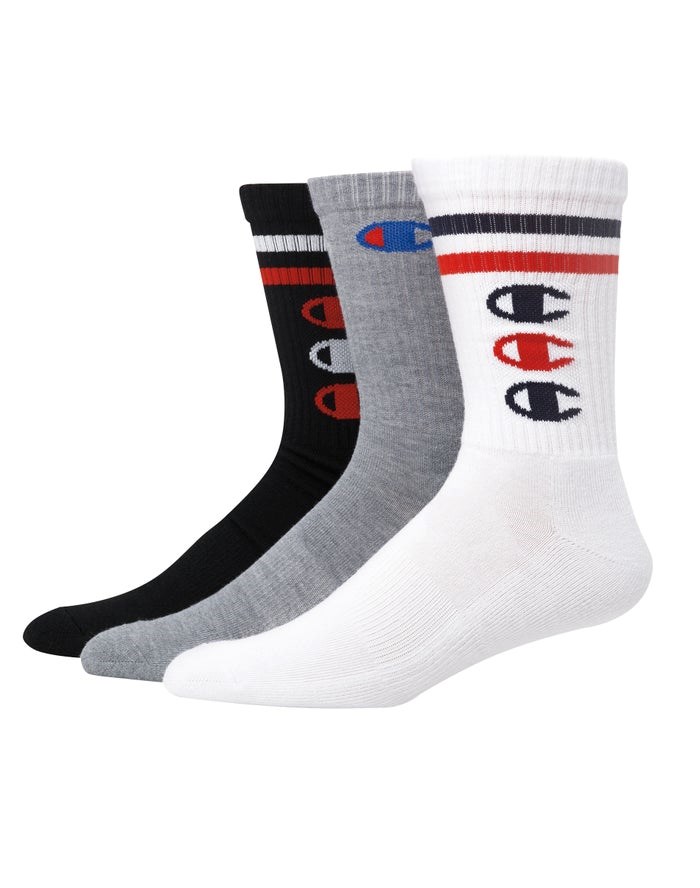 Champion Crew Triple C Logos 3 Pairs Strumpor Herr Vita Svarta Grå | 7608319-WA