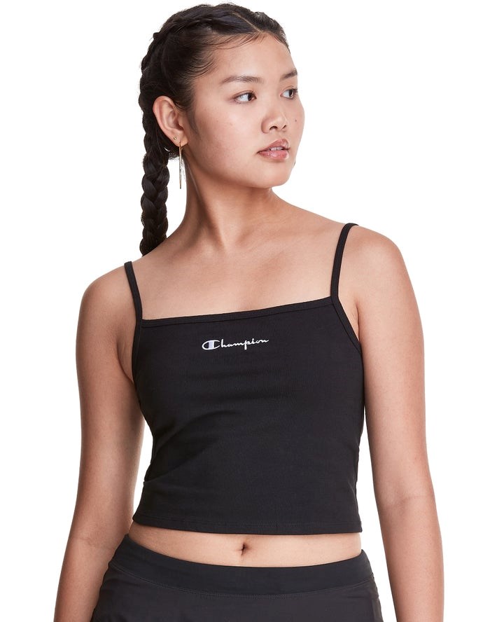 Champion Cropped Cami T-shirt Dam Svarta | 0412973-UG