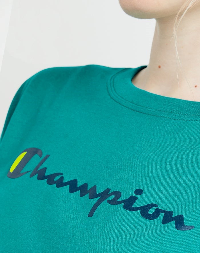 Champion Cropped Script Logo T-shirt Dam Turkos | 0914357-ON