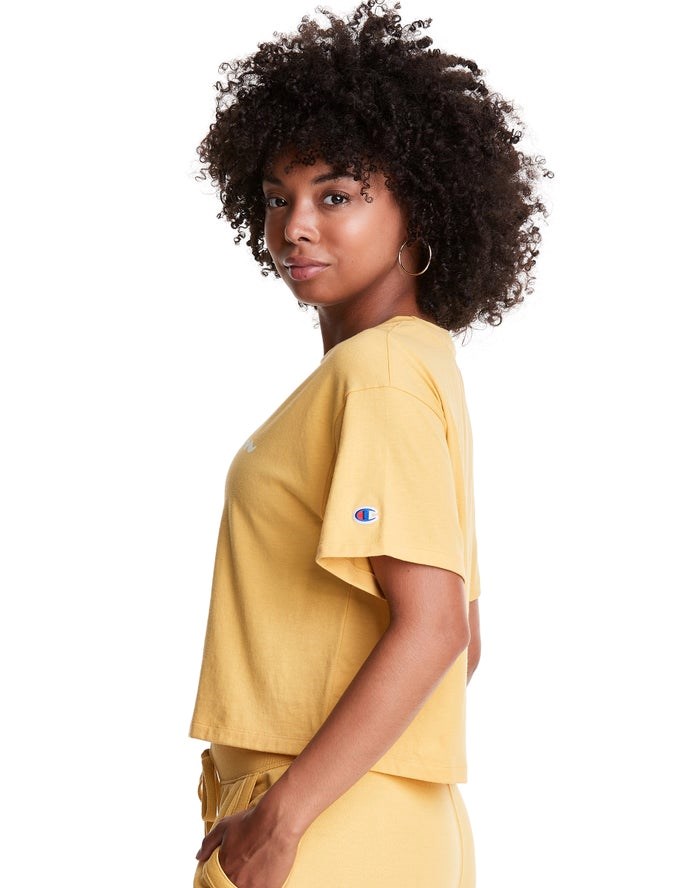 Champion Cropped Script Logo T-shirt Dam Gula | 2389157-GK