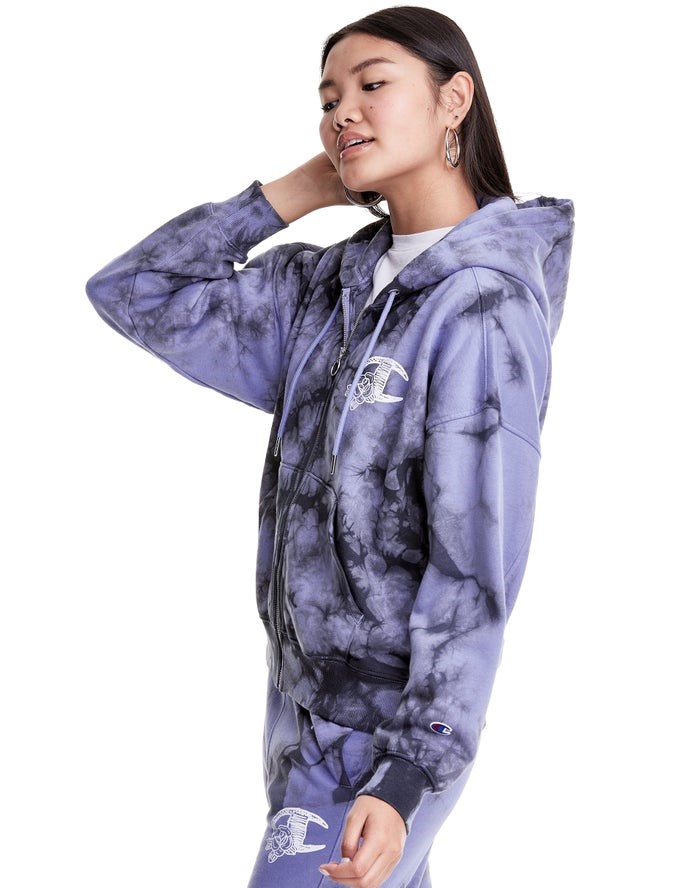 Champion Galaxy Dye Full Zip Boxy C Flower Logo Hoodie Dam Lila | 8694513-HW