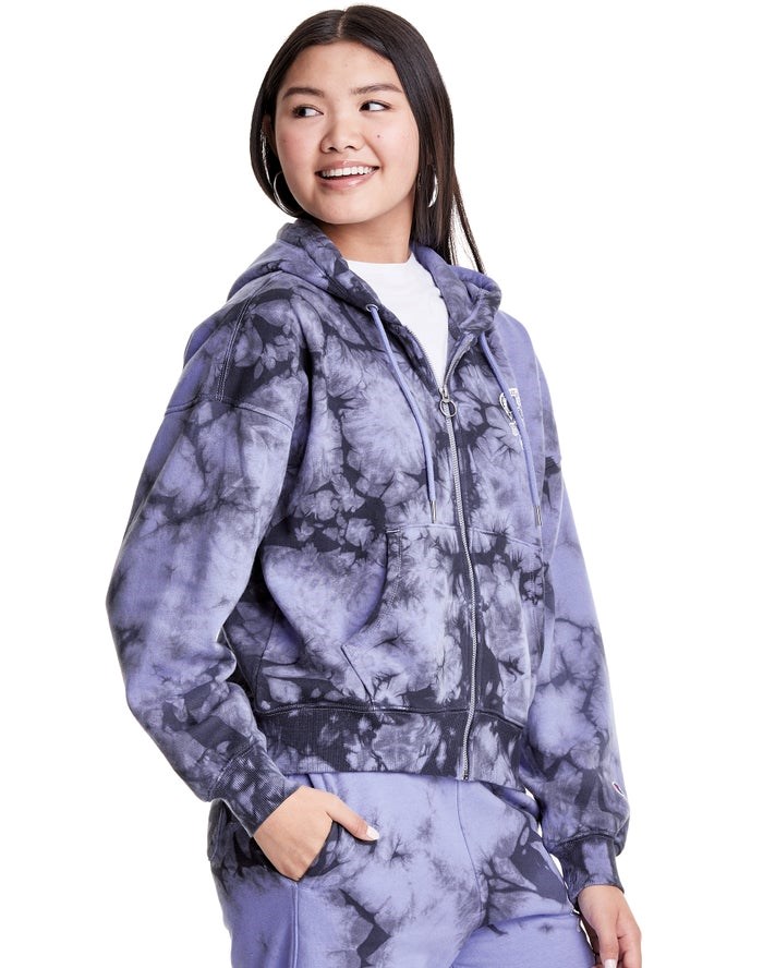 Champion Galaxy Dye Full Zip Boxy C Flower Logo Hoodie Dam Lila | 8694513-HW