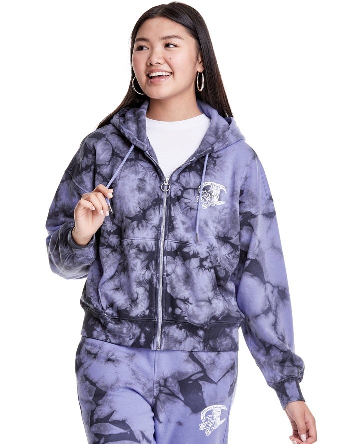 Champion Galaxy Dye Full Zip Boxy C Flower Logo Hoodie Dam Lila | 8694513-HW