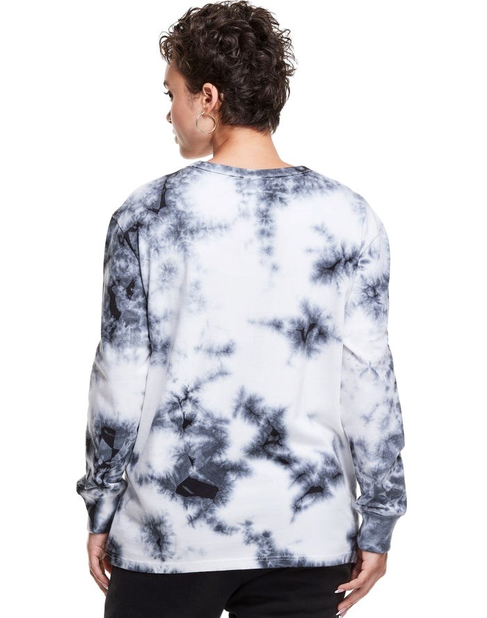 Champion Galaxy Dye Long-Sleeve Boyfriend C Flower Logo T-shirt Dam Vita Svarta | 7690843-RL