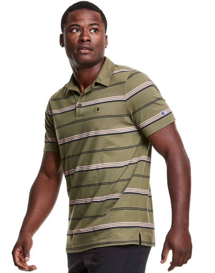 Champion Jersey Stripe Polo T-shirt Herr Olivgröna | 1732056-PT