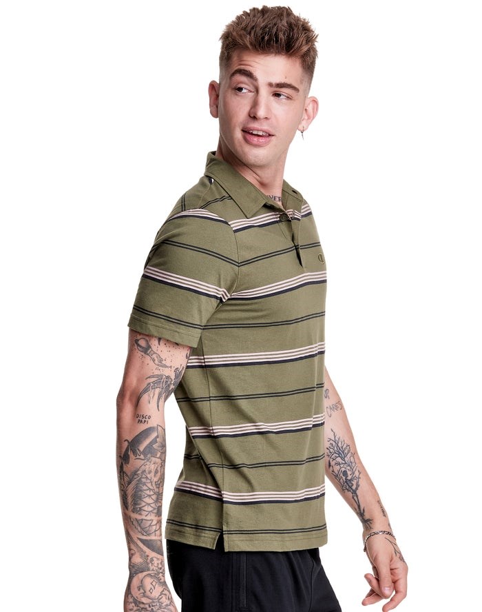 Champion Jersey Stripe Polo T-shirt Herr Olivgröna | 1732056-PT