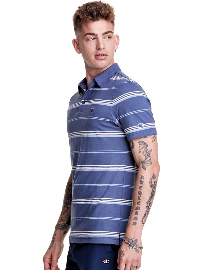 Champion Jersey Stripe Polo T-shirt Herr Blå Vita | 9430718-XY