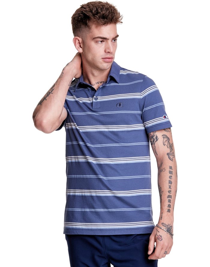 Champion Jersey Stripe Polo T-shirt Herr Blå Vita | 9430718-XY