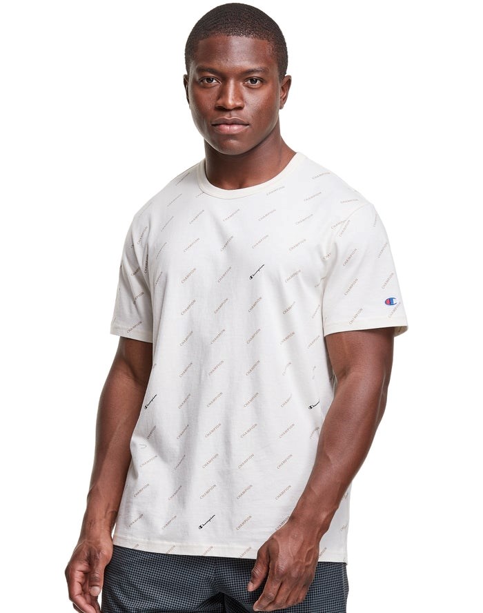 Champion Klassiska All Over Logo T-shirt Herr Vita | 7931826-SQ