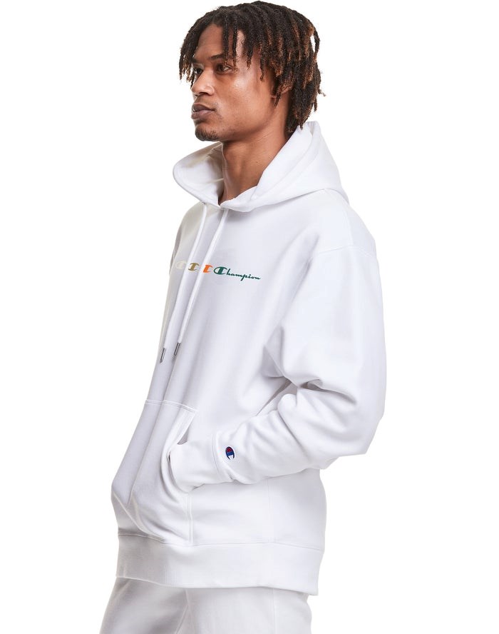 Champion Klassiska Fleece Embroidered Applique Logo Hoodie Herr Vita | 0768132-LN