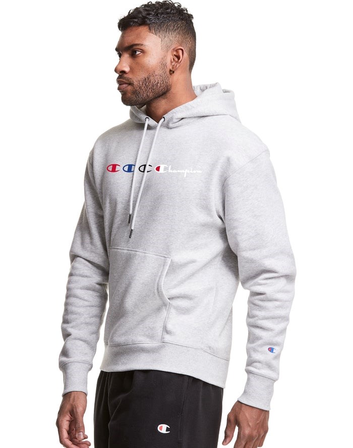 Champion Klassiska Fleece Embroidered Applique Logo Hoodie Herr Grå | 3418790-AM