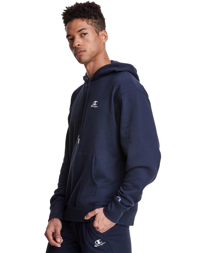 Champion Klassiska Fleece Embroidered Applique Logo Hoodie Herr Marinblå | 4168052-CS